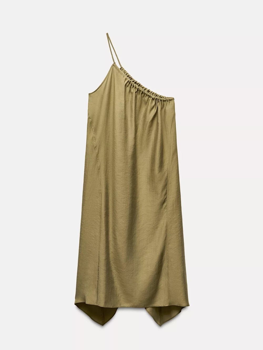 NWT Zara One-Shoulder Olive Green Slip Dress